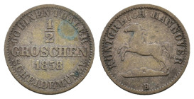 Germany. Hannover. Georg V. 1851 - 1866 1/2 Groschen 1858 B AE 15mm, 1,05g