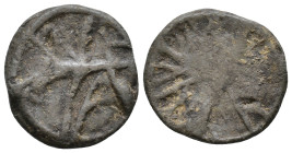British Lead Token, circa 14th-17th century. Stranded cross. R/ Wheel. Cf. Martin Dean, “Lead Tokens from the River Thames at Windsor and Wallingford”...