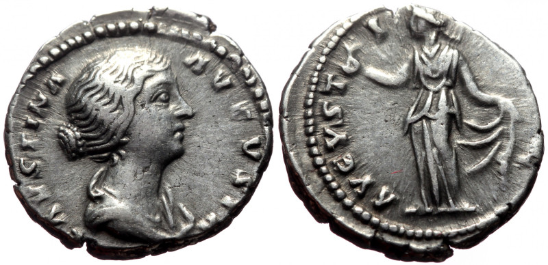 Denarius AR
Faustina II, AD 145-161
FAVSTINA AVGVSTA. Draped bust r.
AVGVSTI ...