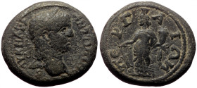 Bronze Æ
Pamphylia, Perge, Caracalla, AD 198-217
ΑΥ Κ Μ ΑΥ ΑΝΤΩΝΙΝΟ. Laureate bust r.
ΠEPΓAIΩN. Tyche standing l., holding rudder and cornucopia
2...