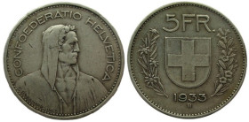 5 Francs AR
Switzerland, 1933
Silver 835/1000
31 mm, 15 g
KM# 40