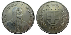 5 Francs AR
Switzerland, 1965
Silver 835/1000
31 mm, 15 g
KM# 40