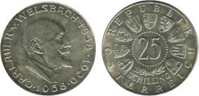 25 Schilling AR
Austria, 100th Anniversary - Birth of Auer von Welsbach, Chemist, 1958, Silver 800/1000
30 mm, 13 g