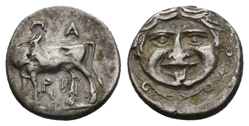 MYSIA. Parion. Fourree Hemidrachm (4th century BC).

Obv: ΠΑ / ΡΙ.
Bull, with he...