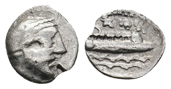 PHOENICIA. Arados (400-350 BC). Obol.

Obv: Laureate, bearded head of Ba'al-Arwa...