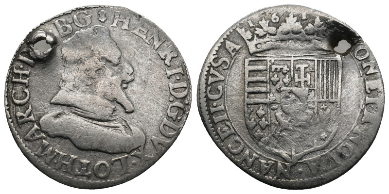 FRANCE. Lorraine. Henri (1608-1624). Teston. Nancy (1615).

Obv: HENRI D G DVX L...