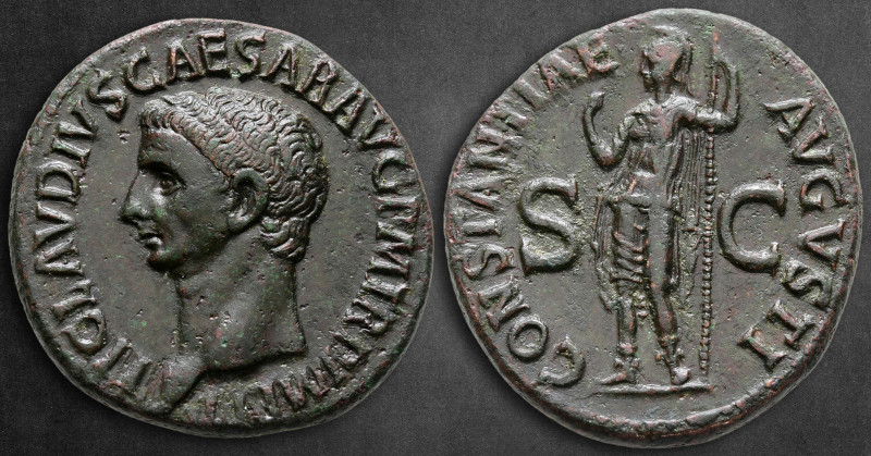 Claudius AD 41-54. Rome
As Æ

29 mm, 12,23 g

TI CLAVDIVS CAESAR AVG CAESAR...