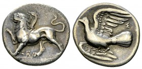 Sicyon AR Triobol, c. 330/320s-280s BC 

Sicyonia, Sicyon. AR Triobol (15-17 mm, 2.72 g), c. 330/320s-280s BC.
 Obv. Chimaera walking left on groun...
