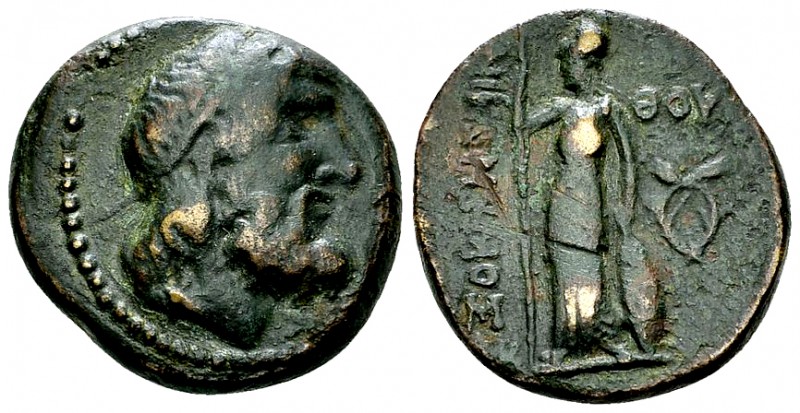 Thouria Hexachalkon, c. 60s-40s BC, very rare 

Messenia, Thouria. AE Hemiobol...