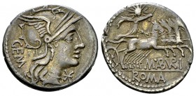 M. Aburius M. f. Geminus AR Denarius, 132 BC 

M. Aburius M. f. Geminus. AR Denarius (18 mm, 3.77 g), Rome, 132 BC.
 Obv. Helmeted head of Roma to ...