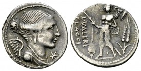 L. Valerius Flaccus AR Denarius, 108/107 BC 

L Valerius Flaccus. AR Denarius (19-20 mm, 3.93 g), Italian mint, 108-107 BC.
Obv. Draped bust of Vic...