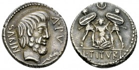L. Titurius L.f. Sabinus AR Denarius, 89 BC 

L. Titurius L. f. Sabinus. AR Denarius (19 mm, 3.94 g), Rome, 89 BC.
 Obv. Bearded head right of the ...