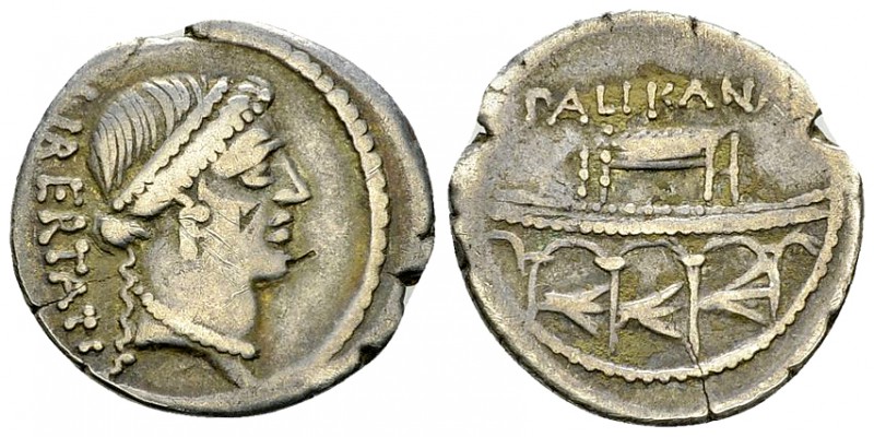 L. Lollius Palikanus AR Denarius, 45 BC 

L. Lollius Palikanus. AR Denarius (1...