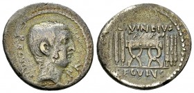 L. Livineius Regulus AR Denarius, 42 BC 

L. Livineius Regulus. AR Denarius (19 mm, 3.77 g), Rome, 42 BC.
Obv. P R, Head of L. Regulus to right.
R...