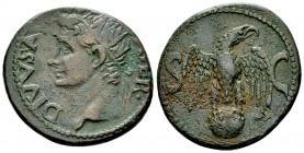 Divus Augustus AE As, Eagle reverse 

Tiberius (14-37 AD) for Divus Augustus (+ 14 AD). AE As (26-28 mm, 11.65 g), Rome, c. 34-37 AD.
Obv. DIVVS AV...