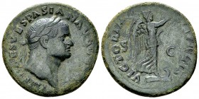 Vespasianus AE As, Victoria Navalis reverse 

Vespasian (69-79 AD). AE As (27 mm, 10.04 g), Rome, c. 71 AD.
Obv. IMP CAES VESPASIAN AVG COS III, La...