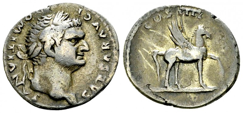 Domitianus AR Denarius, Pegasus reverse 

Vespasianus (69-79 AD) for Domitianu...