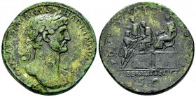Hadrianus AE Sestertius, Liberalitas reverse 

Hadrianus (117-138 AD). AE Sestertius (33-34 mm, 27.41 g), Rome, AD 118.
Obv. IMP CAESAR TRAIANVS HA...