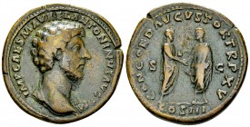 Marcus Aurelius AE Sestertius 

Marcus Aurelius (161-180 AD). AE Sestertius (34-35 mm, 28.09 g), Rome, 161. 
Obv. IMP CAES M AVREL ANTONINVS AVG P ...
