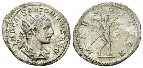 Elagabalus AR Antoninianus, Mars reverse 

Elagabalus (218-222 AD). AR Antoninianus (21-23 mm, 4.37 g), Rome, AD 218.
Obv. IMP CAES ANTONINVS AVG, ...