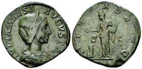 Julia Maesa AE Sestertius, Pietas reverse 

Elagabalus (218-222 AD) for Julia Maesa. AE Sestertius (27-31 mm, 19.11 g), Rome, 219-220.
Obv. IVLIA M...
