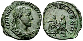 Philippus II AE Sestertius, Liberalitas reverse 

Philippus II (247-249 AD). AE Sestertius (26-30 mm, 17.01 g), Roma.
 Obv. IMP M IVL PHILIPPVS AVG...