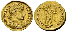 Valens AV Solidus, Antioch mint 

Valens (364-378 AD). AV Solidus (21-22 mm, 4.42 g), Antioch mint.
Obv. D N VALENS P F AVG, Diademed, draped and c...