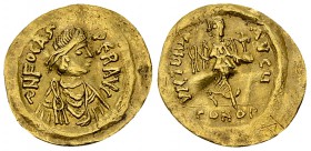 Phocas AV Semissis, Constantinopolis mint 

Phocas (602-610 AD). AV Semissis (17-18 mm, 2.11 g), Constantinopolis mint.
Obv. D N FOCAS PER AVC, Dia...