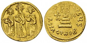 Heraclius AV Solidus, Constantinopolis mint 

Heraclius (610-641 AD). AV Solidus (19-20 mm, 4.35 g), Constantinopolis, 637-638 AD.
Obv. Crowned and...