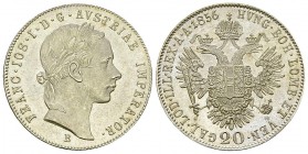 Austria, AR 20 Kreuzer 1856 B 

Austria. Franz Joseph I. (1848-1916). AR 20 Kreuzer 1856 B (22 mm, 4.33 g), Kremnitz.
Herinek 678.

FDC.