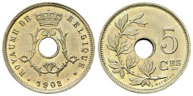 Belgium 5 Centimes 1902 

Belgium, Kingdom. Léopold II (1865-1909). 5 Centimes 1902 (2.54 g). BELGIQUE.
KM 46.

Brillant uncirculated.