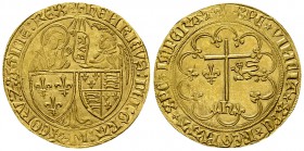 Henri VI d'Angleterre, Salut d'or 

France, Royaume. Henri VI d'Angleterre (1422-1453). Salut d'or (27 mm, 3.48 g).
Av. HENRICVS DEI GRA FRACORV Z ...