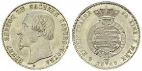 Sachsen-Coburg und Gotha, AR 1/6 Taler 1848 F 

Sachsen-Coburg und Gotha. Ernst II. (1844-1893). AR 1/6 Taler 1848 F (5.28 g).
 AKS 105.

Kleiner...