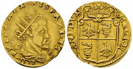 Milano, AV Doppia 1578 

Milano. Filippo II di Spagna duca di Milano (1554-1598). AV Doppia 1578 (25-26 mm, 6.25 g).
Dr. Busto radiato, drappeggiat...