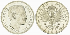 Vittorio Emanuele III, AR Lira 1906 R 

Italia. Regno d'Italia. Vittorio Emanuele III. AR Lira 1906 R (5.00 g), Roma.
Montenegro 191.

FDC.