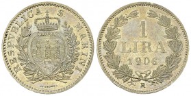 San Marino, AR Lira 1906 

San Marino, Repubblica. AR Lira 1906 R (4.99 g), Roma.
Montenegro 5.

SPL a FDC.