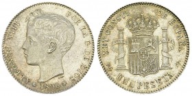 Spain AR 1 Peseta 1896 

Spain. Alfonso XIII. AR 1 Peseta 1896 (5.09 g).
KM 706.

Lightly toned and FDC.