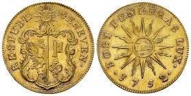 Genf, AV Pistole 1752 

Schweiz. Genf, Stadt. AV Pistole 1752 (23 mm, 5.62 g).
HMZ 2-338a; Démole 558.

Herrliche rötliche Goldtönung. Vorzüglich...