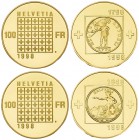 Schweiz, Set von 2 AV 100 Franken 1998 

Schweiz, Eidgenossenschaft. Set von 2 AV 100 Franken 1999 (jeweils 22.58 g), 200 Jahre Helvetische Republik...