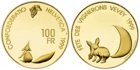 Schweiz, AV 100 Franken 1999 

Schweiz, Eidgenossenschaft. AV 100 Franken 1999 (22.58 g), Fête des Vignerons.
KM 88.

In Originaletui mit Zertifi...