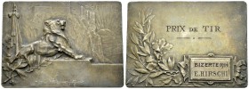 Bizerte, Versilberte AE Plakette 1914, Prix de Tir 

Schweiz/Tunesien. Versilberte AE Plakette 1914 (49x67 mm, 100.37 g), auf das Schützenfest in Bi...