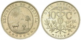 Bolivia AR 10 Centavos 1909 

Bolivia, Republic. AR 10 Centavos 1909 (5.08 g). 
KM 174.3. 

 Uncirculated.