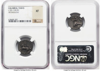 CALABRIA. Tarentum. Ca. 281-240 BC. AR stater or didrachm (19mm, 5h). NGC XF. Lykinos and Sy-, magistrates. Nude youth on horseback left, crowning hor...