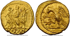 SCYTHIA. Geto-Dacians. Coson (ca. after 54 BC). AV stater (19mm, 8.39 gm, 1h). NGC AU 5/5 - 4/5. Roman consul (L. Junius Brutus) walking left, accompa...