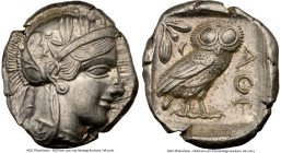 ATTICA. Athens. Ca. 440-404 BC. AR tetradrachm (26mm, 17.19 gm, 7h). NGC Choice AU 5/5 - 4/5. Mid-mass coinage issue. Head of Athena right, wearing ea...