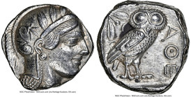 ATTICA. Athens. Ca. 440-404 BC. AR tetradrachm (24mm, 17.21 gm, 4h). NGC Choice AU 5/5 - 3/5. Mid-mass coinage issue. Head of Athena right, wearing ea...