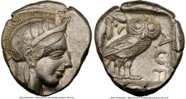 ATTICA. Athens. Ca. 440-404 BC. AR tetradrachm (24mm, 17.13 gm, 12h). NGC AU 5/5 - 4/5. Mid-mass coinage issue. Head of Athena right, wearing earring,...
