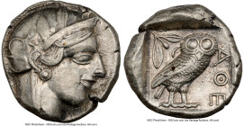 ATTICA. Athens. Ca. 440-404 BC. AR tetradrachm (23mm, 17.31 gm, 10h). NGC XF 5/5 - 4/5. Mid-mass coinage issue. Head of Athena right, wearing earring,...