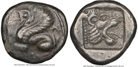 TROAS. Assus. Ca. 500-450 BC. AR drachm (14mm, 7h). NGC Choice VF, edge chip. Griffin springing left / Head of lion right within incuse square. BMC 1....