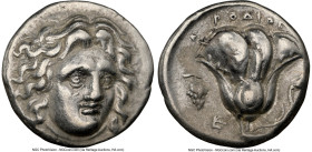 CARIAN ISLANDS. Rhodes. Ca. 305-275 BC. AR didrachm (19mm, 6.69 gm, 1h). NGC XF 4/5 - 3/5. Head of Helios facing slightly right, hair parted in center...